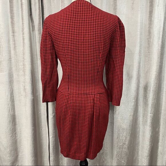 VINTAGE Red Houndstooth Button Down Dress - Picture 4 of 9